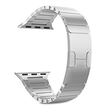 MoKo Apple Watch Band Series 1 Series 2, [with Custom Butterfly Closure, Double Button Clasp], Stainless Steel Replacement Link Bracelet for 42mm Apple Watch All Models - SILVER (Not Fit iWatch 38mm)