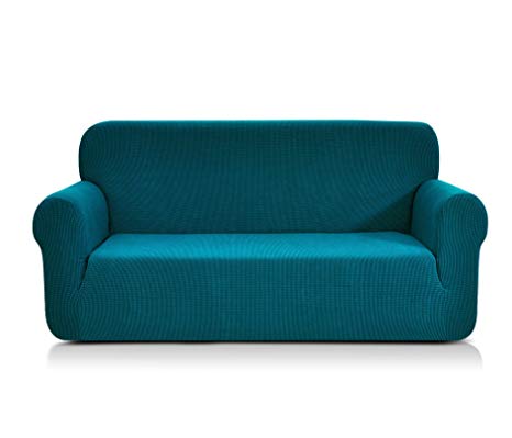 CHUN YI Jacquard Sofa Covers 1-Piece Polyester Spandex Fabric Stretch Slipcovers (Loveseat, Blue)