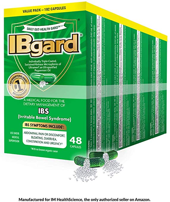 IBgard® for The Dietary Management of Irritable Bowel Syndrome (IBS) Symptoms Including, Abdominal Pain, Bloating, Diarrhea, Constipation†*, 192 Capsules (4 Pack)
