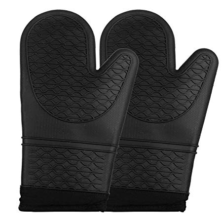 e-run Silicone Oven Mitts 1 Pair Potholders Heavy Duty Cooking Gloves, Kitchen Counter Safe Trivet Mats | Advanced Heat Resistance, Non-Slip Textured Grip Pot Holder (Black)