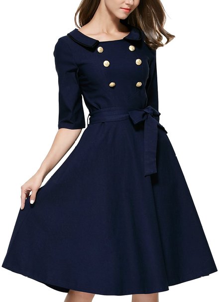Miusol Womens Double Breasted Lapel Collar Belted A Line Dress