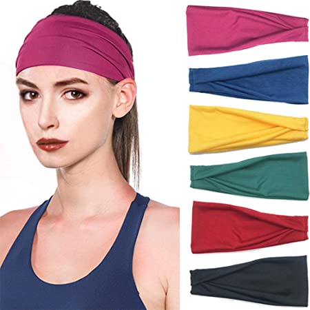 Headbands For Women, 6 PCS Yoga Running Sports Cotton Headbands Elastic Non Slip Sweat Headbands Workout Fashion Hair Bands for Girls
