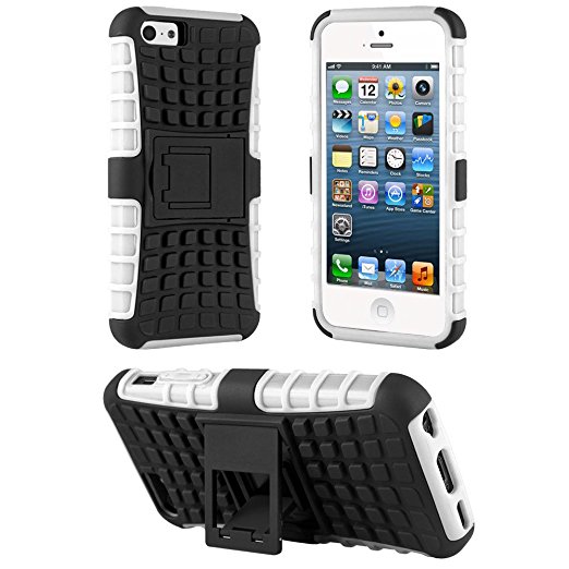 HHI Dual Armor Composite Case with Stand for iPhone 5C - White (Package include a HandHelditems Sketch Stylus Pen)