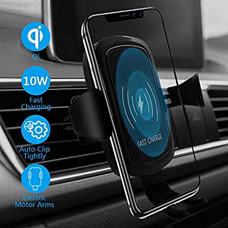 Wireless Car Charger Mount, Automatic Clamping Car Mount Holder,7.5W/10W Qi Fast Charging Car Windshield Dashboard Air Vent Phone Holder, Compatible with iPhone Xs Max XR8 and More Device