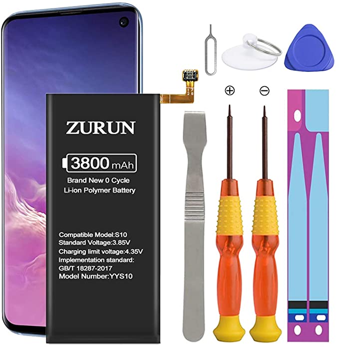 Galaxy S10 Battery ZURUN 3800mAh Li-Polymer Battery EB-BG973ABE Replacement for Samsung Galaxy S10 G973 G973V G973A G973T G973P with Screwdriver Tool Kit | S10 Battery Replacement Kit.