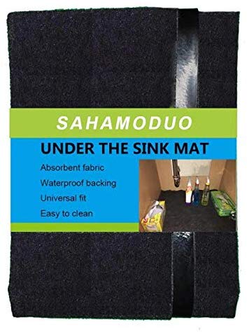 Under The Sink Mat (36" x 30")– Premium Cabinet Mat , Absorbent/Waterproof/Washable/Lightweight/Cuttable – Protects Cabinets, Contains Liquids