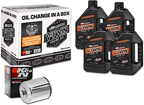 Maxima Racing Oils 90-069014C Chrome Engine Oil Change Kit (Quick Change Evo-Sportster Mineral 20W-50 Filter), 4 Quart, 1 Pack