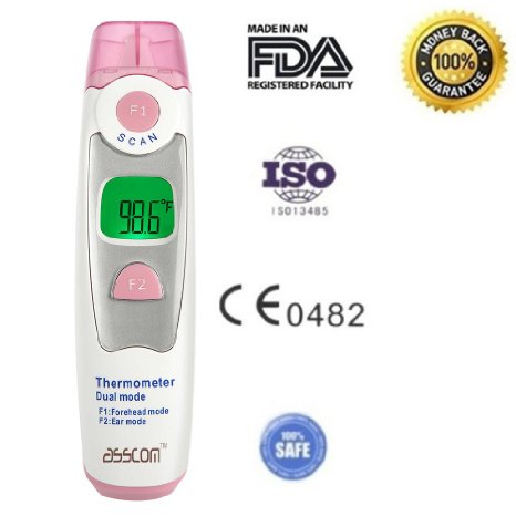 Baby Thermometer,Asscom® Ear thermometer for Baby Child infant Adult - digital body Temperature Thermometer - Infrared From the Forehead or By Insertion in the Ear - For Babies Adults Children High Accuracy Multi - function Clinical Thermometers - Also Ideal for Basal Temperature Readings - Stores 20 Last Temperatures Taken |100% Clinically Proven to Be Highly Accurate|High Quality.