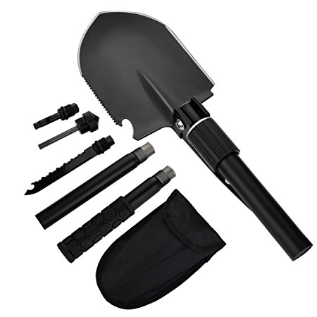 SUMERSHA Military Survival Folding Shovel and Pick Multi Purpose Tactical Army Surplus Shovel Trench Entrenching Tool with Carrying Pouch for Camping,Hiking,Backpacking,Fishing,Car Emergency Kit