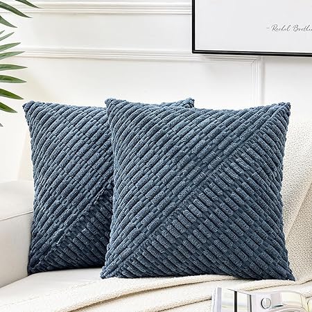 Fancy Homi 2 Packs Dusty Blue Decorative Throw Pillow Covers 18x18 Inch for Living Room Couch Bed, Rustic Farmhouse Boho Home Decor, Soft Corss Corduroy Twill Textured Square Cushion Case 45x45 cm