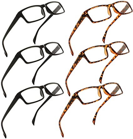 Reading Glasses 1.00 | 6-Pack Stylish Readers for Men and Women | Lightweight Eyeglasses | 3 Black & 3 Tortoise [1.00]