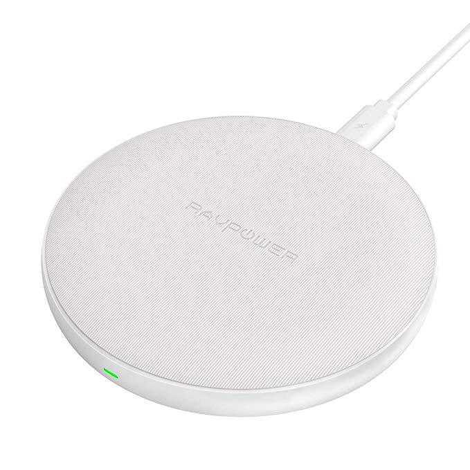 RAVPower Qi-Certified Wireless Charger Wireless Charging Pad for iPhone XS/XR/XS Max/8/8 Plus, Galaxy S9/S8/Note 8 and All Qi-Enabled Devices, Qi Charger with Anti Slip Design (white)