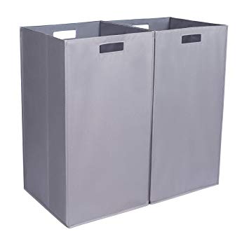Internet's Best Collapsible Laundry Hamper | Set of 2 | Dirty Clothes Sorter with Handles | Magnetic Side | Easy Storage | Folding Bin Basket | Baby Kids Adults | Double | Gray