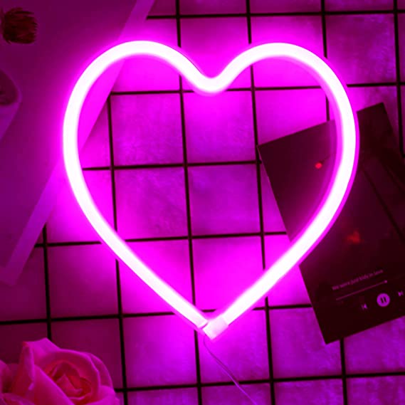 Heart Neon Sign, LED Neon Light Battery or USB Operated Heart Decorative Neon Light, Heart Shape Lamp for Table Bedroom Wall