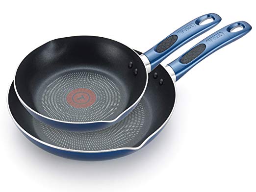 T-fal B037S264 B037S2 Excite ProGlide Nonstick Thermo-Spot Heat Indicator Dishwasher Oven Safe 8 Inch and 10.5 Inch Fry Pan Cookware Set, 2-Piece, Blue