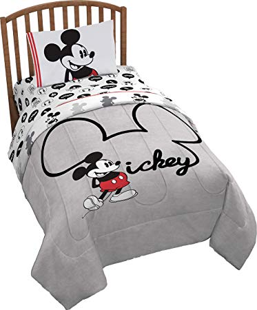 Jay Franco Disney Mickey Mouse Jersey 4 Piece Twin Bed Set - Includes Reversible Comforter & Sheet Set - Super Soft Fade Resistant Polyester (Official Product)