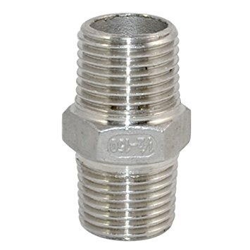 Stainless Steel 304 Threaded Pipe Fitting, Hex Nipple, 1/2" x 1/2" NPT Male Pipe