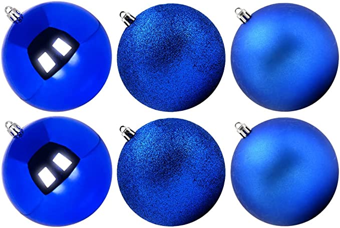 Benjia Extra Large Size Outdoor Christmas Ornaments, Oversized Huge Big Shatterproof Xmas Christmas Plastic Balls for Outside Lawn Yard Tree Hanging Decorations (4"/100mm, Blue, 6 Packs)