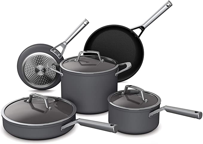 Ninja Foodi NeverStick Premium Hard-Anodized 8-Piece Cookware Set, slate grey, C38000