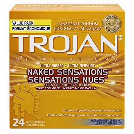 TROJAN Naked Sensations Ultra Ribbed Lubricated Latex Condoms, 24 Count