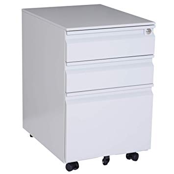 HOMCOM 24" Steel 3 Drawer Locking File Cabinet on Wheels - Grey