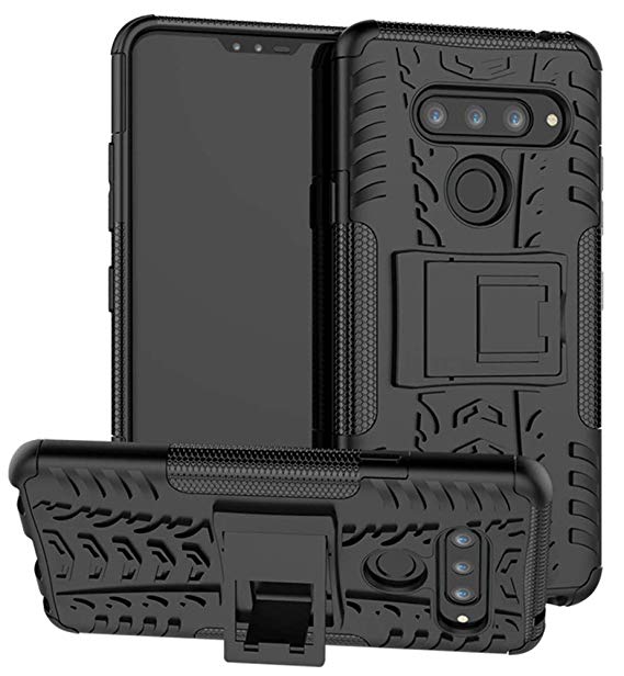 LG V40 Case, LG V40 ThinQ Case, Yiakeng Dual Layer Shockproof Wallet Slim Protective with Kickstand Hard Phone Cases Cover for LG V40 Storm (Black)