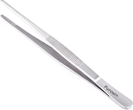 Purovi Multipurpose Stainless Steel Tweezers | 16 cm | Kitchen Tweezers Tongs | Ideal for Terrarium Aquarium Aquascaping Too | Improved Grip