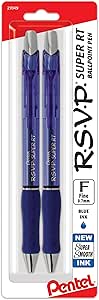 Pentel RSVP Super RT Ballpoint Pen, (0.7mm) Fine Line, Blue Ink, 2-Pk - BX477BP2C