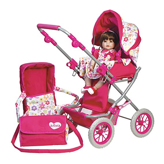 Adora Doll Accessories Adjustable Handle Deluxe Toy Play Stroller with free Diaper & Carriage Bag for Kids 3 years & up