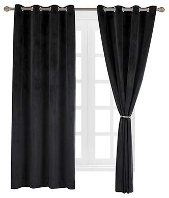 Cherry Home Set of 2 Velvet Thermal Blackout Curtain Panel Drapes Grommet Draperies Eyelet 52Wx84L inch Black(2 panels)Theater| Bedroom| Living Room| Hotel