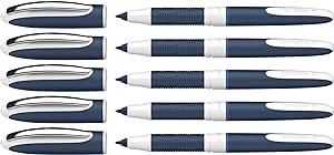 Schneider One Change Rollerball Pen, Refillable, 0.6 mm Ultra-Smooth Tip, Blue/White Barrel, Blue Ink, Box of 5 Pens (183703)