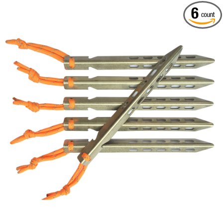 Tripmas Ultralight Titanium Tent Stakes - Anticorrosive Tent Pegs V-shaped Design with Reflective Pull Cords - Includes Nylon Pouch