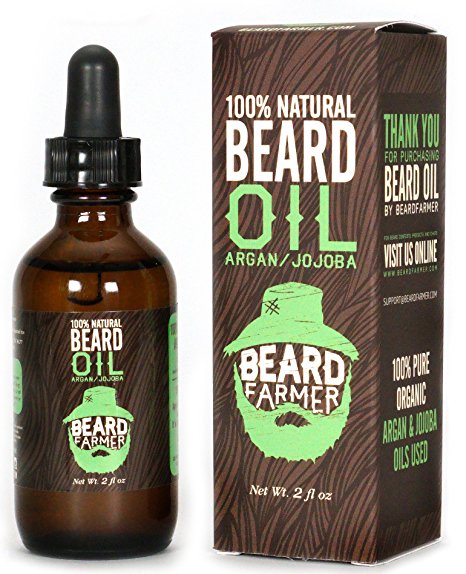 Beard Oil by Beard Farmer - All Natural Conditioner for Beard Growth, Unscented Organic Argan Oil and Jojoba Oil 2 Oz.