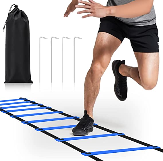 DIKAKO Agility Ladder - 20ft 12 Rung Agility Ladder Speed Training Equipment, Kids and Adult Speed Ladder for Football, Basketball, Fitness Training - Included Carry Bag and 4 Steel Stakes