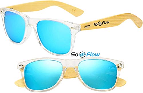 SoFlow Polarized Blue/Neon Bamboo Wood Sunglasses for Men/Women - Wooden Shades