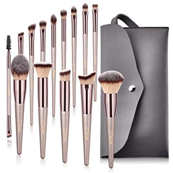 BESTOPE Makeup Brushes, Tapered Handle Series Professional Premium Synthetic Makeup Brush Set Kit With Case Bag for Blending Foundation Powder Blush Eyeshadow (14 Count)