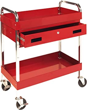 Performance Tool W54004 Wilmar Two Shelf Utility Cart w/Drawer , Red, Silver