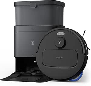 ECOVACS N30 Pro Omni Robot Aspirateur Laveur avec Station, Aspirateur Robot 10000Pa, Nettoyage à l'eau Chaude et séchage, Brosse ZeroTangle 2.0, Levage des Patins de 9mm, Vidage Automatique, Noir