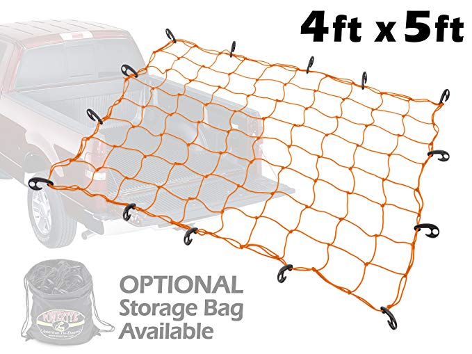 4ft x 5ft PowerTye Mfg Truck & Trailer Large Elastic Cargo Net with 14 Adjustable Hooks, Orange Net