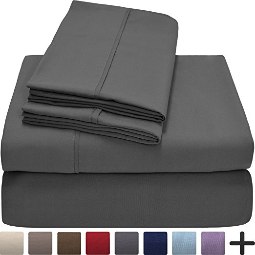 Premium 1800 Ultra-Soft Microfiber Sheet Set Twin Extra Long - Double Brushed - Hypoallergenic - Wrinkle Resistant (Twin XL, Grey)