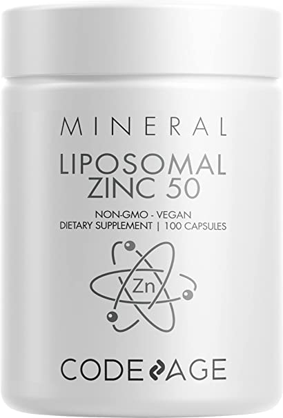 Codeage Liposomal Zinc Supplement – 3 Month Supply – One Per Day - 50 mg Zinc Gluconate Vitamin Pills - Essential Mineral Supplements Zinc Plus Liposomal Delivery Matrix – Vegan Non-GMO - 100 Capsules