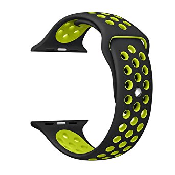For Apple Watch 42mm Nike Sport Band, ZONEYILA Soft Silicone Quick Release Replacement Strap for Apple Watch Series 1 Series 2,iWatch Nike  … (42mm Small / Medium Black   Luminous Yellow)
