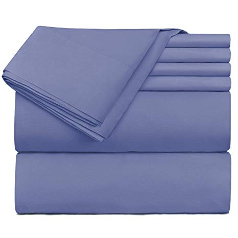 Nestl Bedding Extra Deep Pocket Sheets - Super Deep Fitted Sheet 18”-24” - Deep Pocket 6 Piece Bed Sheet Set, Double Brushed Microfiber Sheets with 4 Pillow Cases, Deep Queen Sheets - Steel Blue