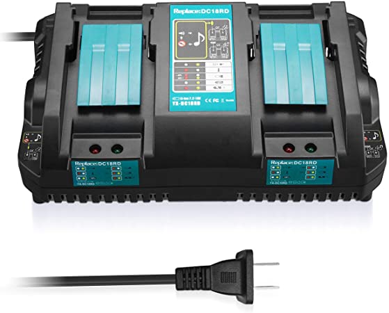 Abaige 18V Battery Charger DC18RD Dual Ports Fast Replacement Charger 4A 120W for Makita Lithium-Ion Battery BL1415 BL1430 BL1830 BL1840 BL1850 BL1850B BL1860B, Replace DC18RC DC18SF DC18RT