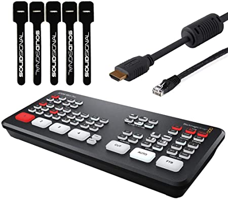 Blackmagic Design ATEM Mini Pro HDMI Live Stream Switcher Starter Bundle with 6’ HDMI Cable, 7’ Cat5e Cable, and 5-Pack of Solid Signal Cable Ties (SWATEMMINIBPR)