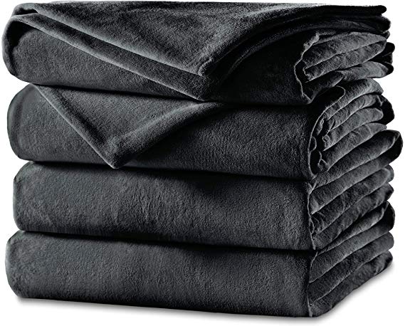 Sunbeam Heated Blanket | Queen Size Cozy Feet | Soft Velvet, 4 Customizable Heat Zones (Body, Feet, Left, Right) with Dual Controllers, 25 Heat Settings, Preheat, and Auto-Off | Slate Grey