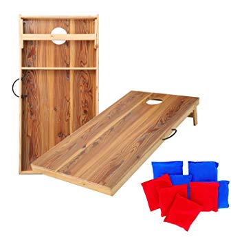 UKASE Solid Wood Cornhole Set Portable Bean Bags Toss Game with, Durable Wood Grain Printed Surface and Underneath for Indoor and Outdoor (Junior, Tailgate, Regulation)