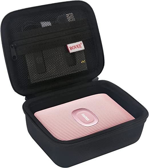 BOVKE Hard Travel Case for Fujifilm Instax Mini Link 2/ Mini Link 1 Smartphone Printer, Extra Mesh Pocket for Fujifilm Instax Mini Instant Film, USB Cables, Black