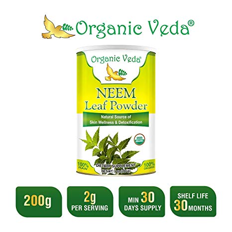 Organic Neem Leaf Powder - 7 Oz. ★ USDA Certified Organic ★ 100% Pure and Natural Raw Herb Super Food Supplement. Non GMO, Gluten FREE. All Natural!