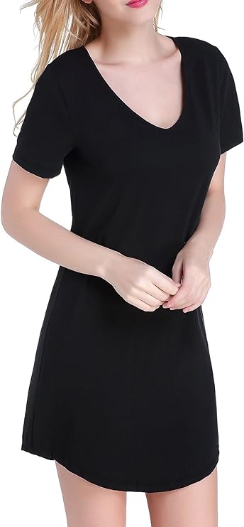 Chamllymers Cotton Sleep Shirts for Women Soft Sleepwear Loose Fit Night Shirts V-neck Nightgowns